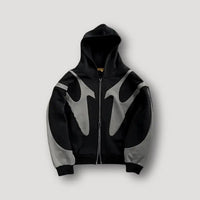 Men's Urban Streetwear Zip Hoodie | Flame Panel Patchwork Front