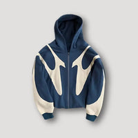 Men's Urban Streetwear Zip Hoodie | Flame Panel Patchwork Hero