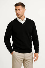 Men's V-Neck Wool Sweater | Slim Fit Elegant Casual Pullover
