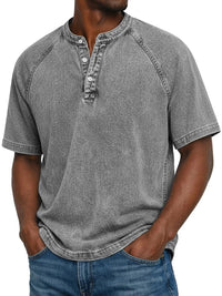 Men's Vintage Button Shirt | Henley Placket Relaxed Fit Back