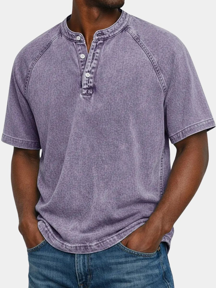 Men's Vintage Button Shirt | Henley Placket Relaxed Fit Hero