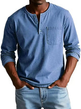 Men's Vintage Henley Shirt | Long Sleeve Washed Finish