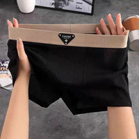 Men's Waffle Knit Cotton Boxer Briefs with No-Roll Waistband Side