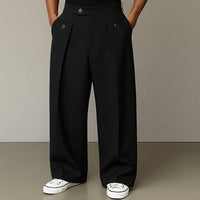 Men's Wide-Leg Trousers | Structured Fit with Side Tab Detail