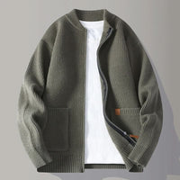 Men's Zip Front Rib Knit Jacket | Bomber Cardigan Fit Close Up