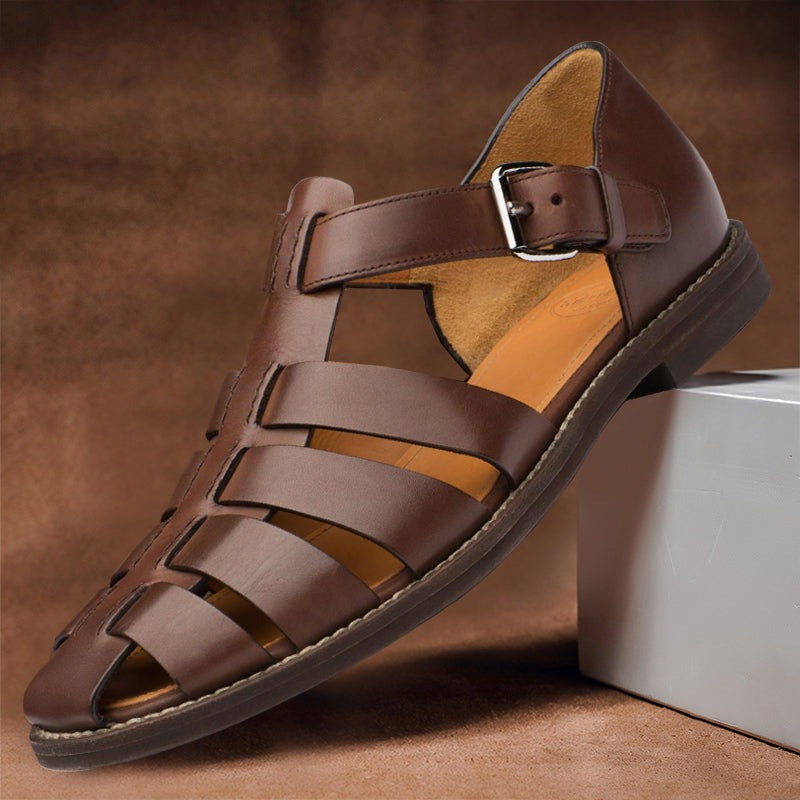 Men's Closed Toe Fisherman Leather Sandals - detail