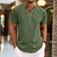 Men's Lightweight Short Sleeve Shirt | Grandad Collar - angle