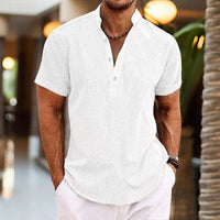 Men's Lightweight Short Sleeve Shirt | Grandad Collar - back