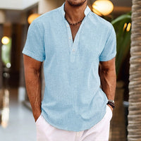 Men's Lightweight Short Sleeve Shirt | Grandad Collar - front