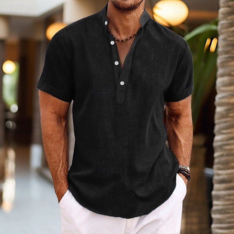 Men's Lightweight Short Sleeve Shirt | Grandad Collar - side