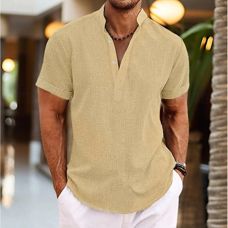 Men's Lightweight Short Sleeve Shirt | Grandad Collar - view
