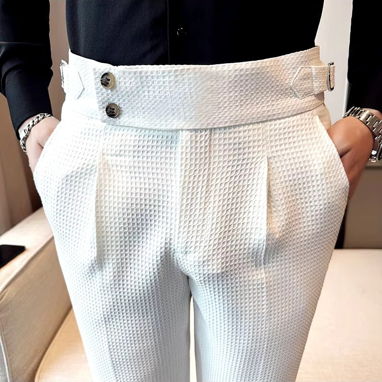 Men's Pleated Waffle Dress Trousers - front