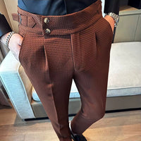 Men's Pleated Waffle Dress Trousers - side