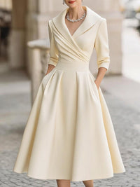 Midi Dress | Women's Elegant Wrap V-Neck - back