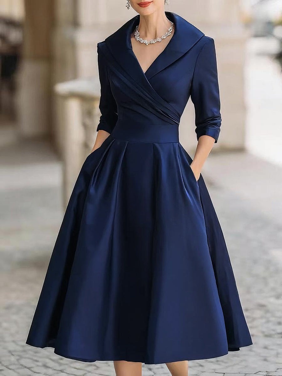 Midi Dress | Women's Elegant Wrap V-Neck - hero