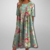 Midi Dress | Women's Relaxed Floral 3/4 Sleeve - front