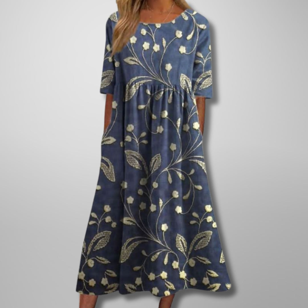 Midi Dress | Women's Relaxed Floral 3/4 Sleeve - hero