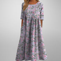 Midi Dress | Women's Relaxed Floral 3/4 Sleeve - lifestyle