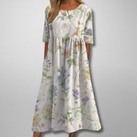 Midi Dress | Women's Relaxed Floral 3/4 Sleeve - side