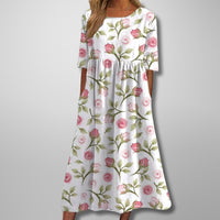 Midi Dress | Women's Relaxed Floral 3/4 Sleeve - view