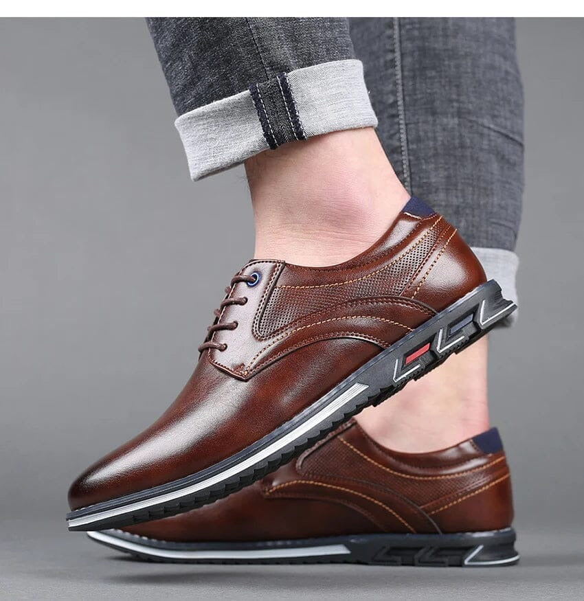 Oxford Leather Lace-Up Low-Top Shoes - view