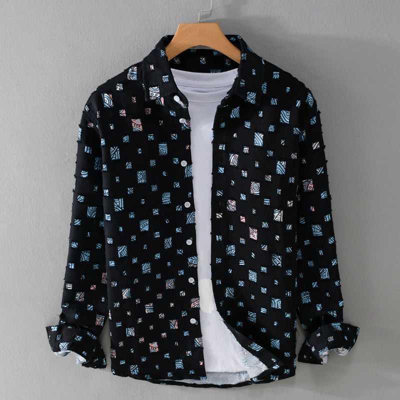 Plaid Shirt | Long Sleeve Geometric Print - front