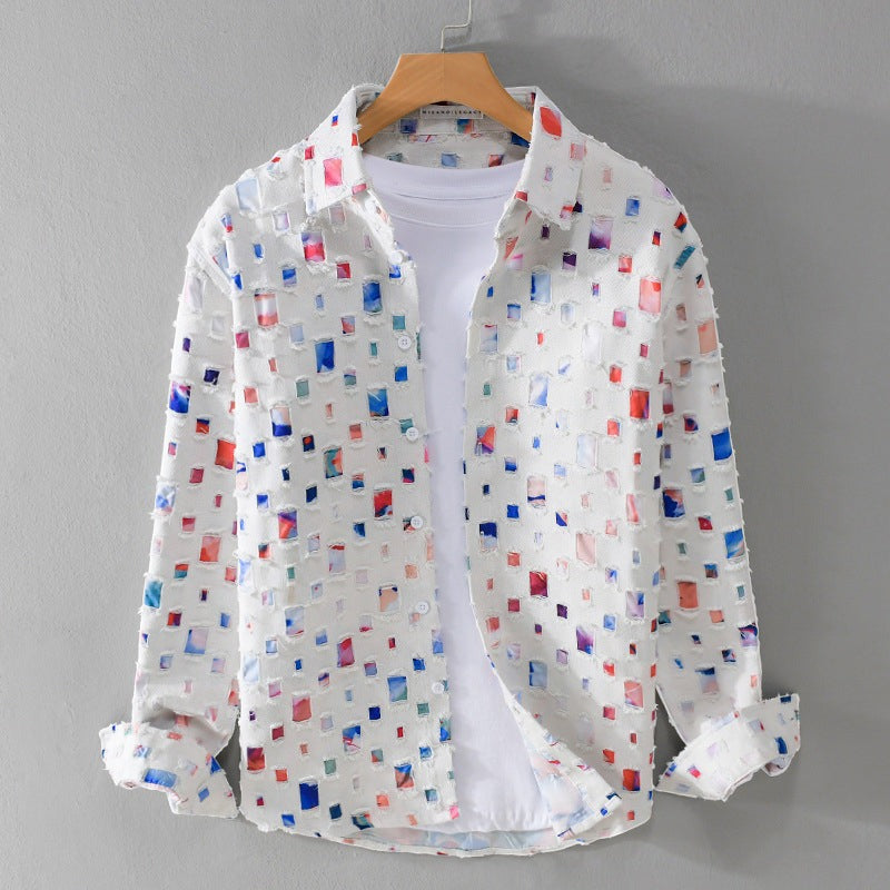 Plaid Shirt | Long Sleeve Geometric Print - hero