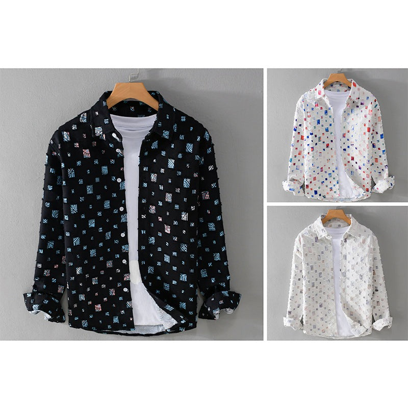 Plaid Shirt | Long Sleeve Geometric Print - side