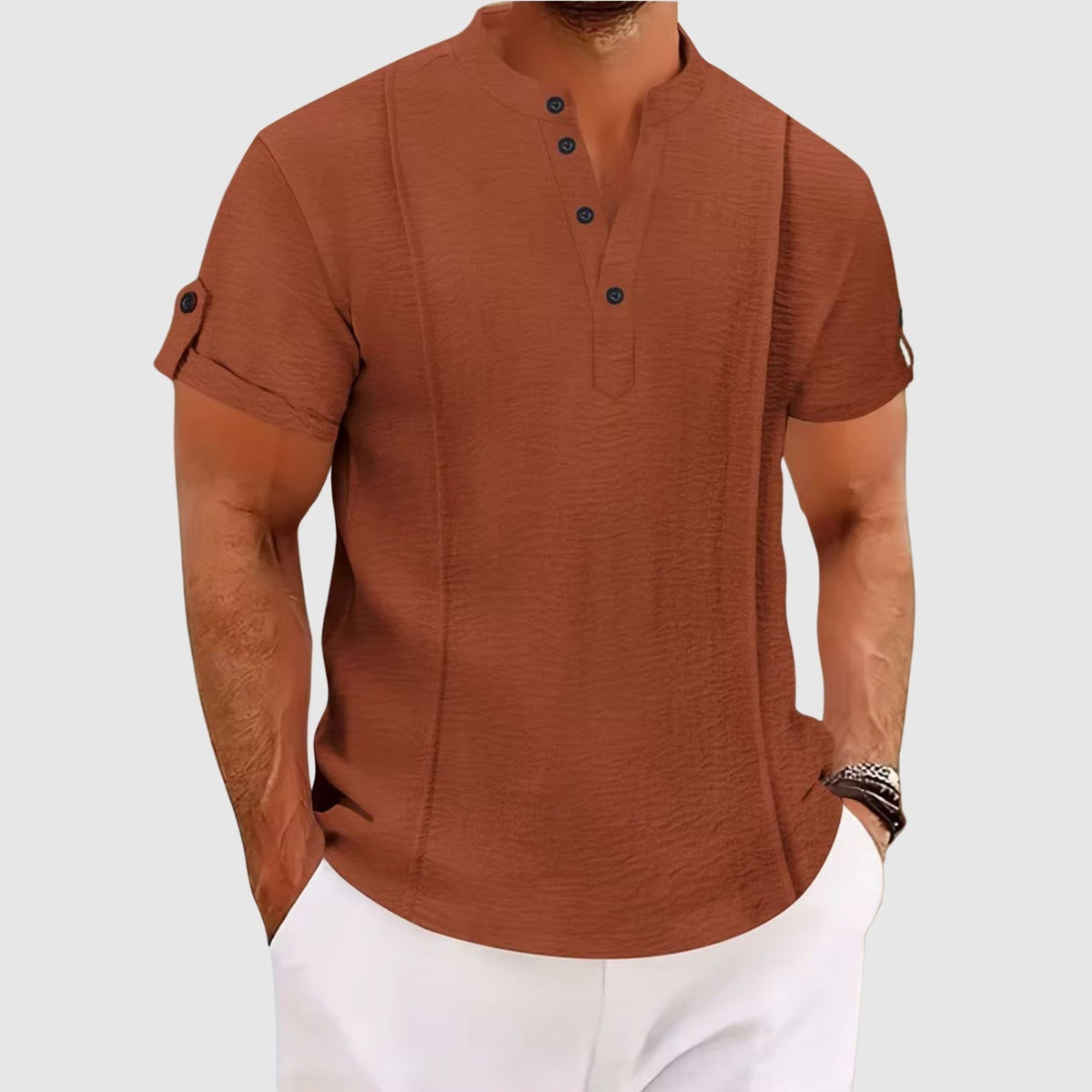 Polo Shirt | Men's Short Sleeve Grandad Collar - back
