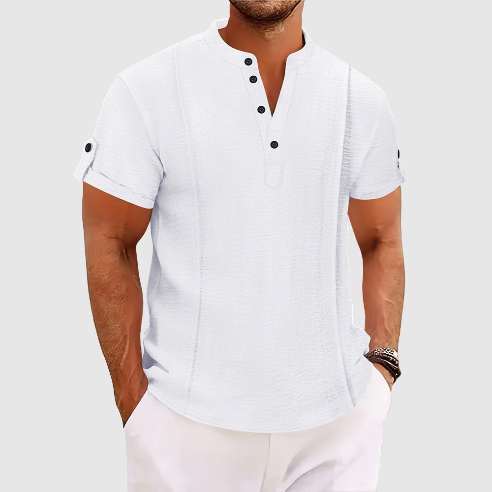 Polo Shirt | Men's Short Sleeve Grandad Collar - detail