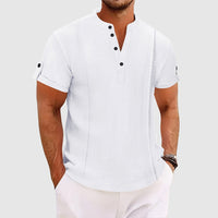 Polo Shirt | Men's Short Sleeve Grandad Collar - detail