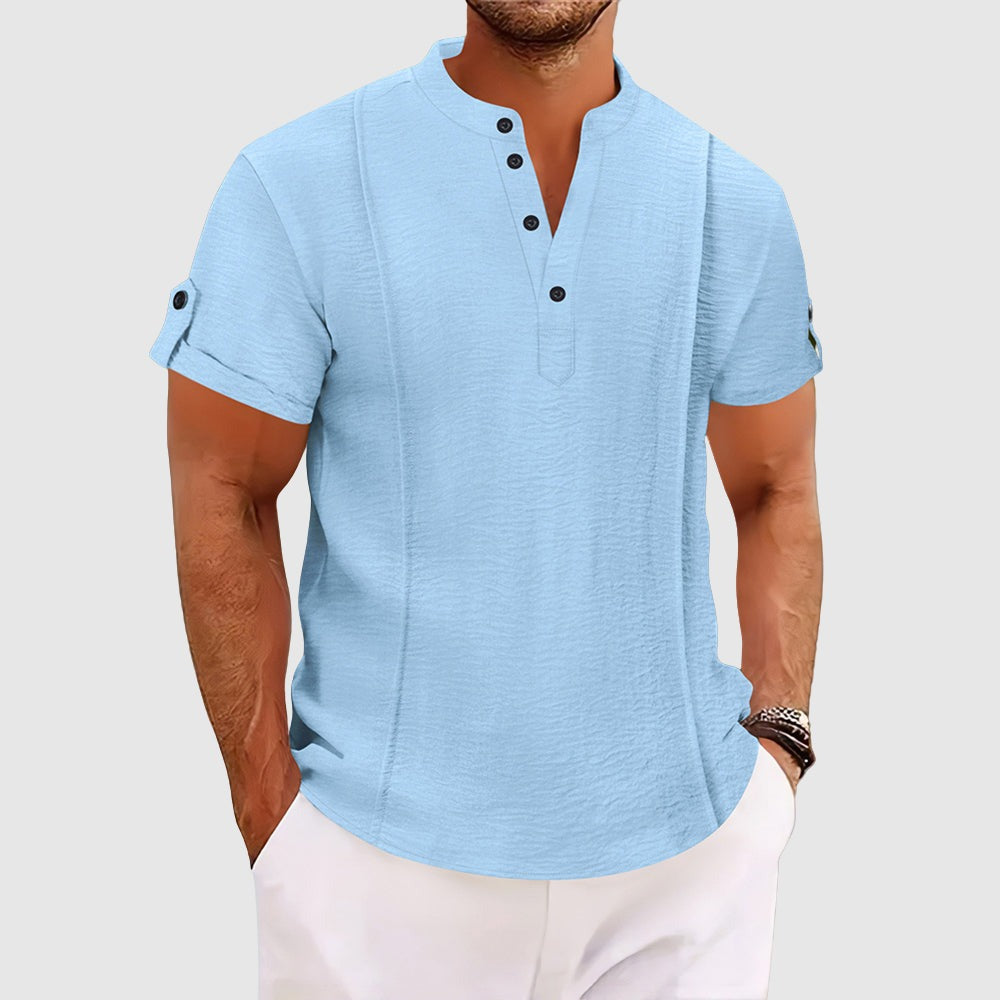 Polo Shirt | Men's Short Sleeve Grandad Collar - hero