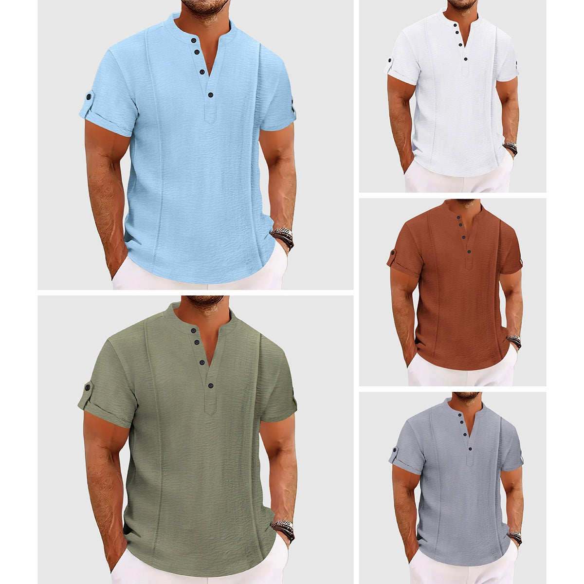 Polo Shirt | Men's Short Sleeve Grandad Collar - lifestyle