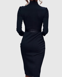 Refined Elegant Pencil Dress | Belted V Neck - lifestyle