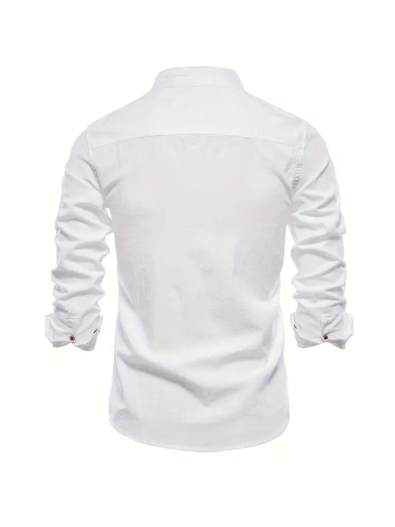 Stylish Shirt Men's Long Sleeve Stand Collar - front
