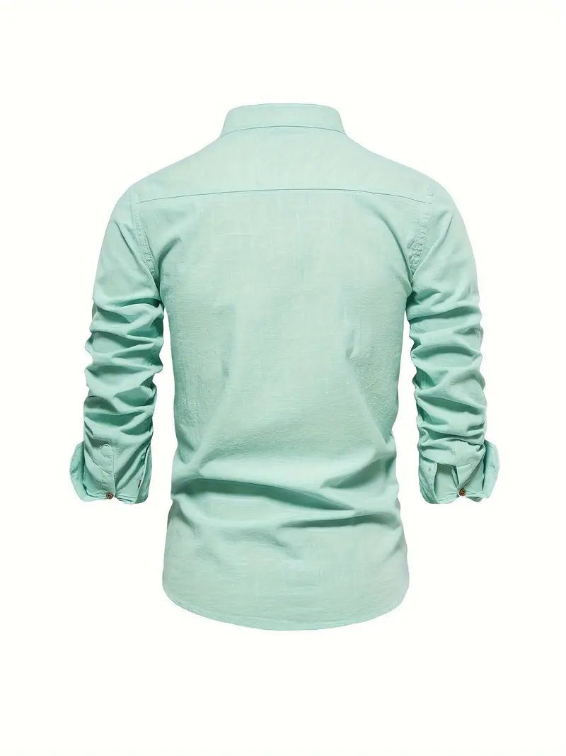 Stylish Shirt Men's Long Sleeve Stand Collar - side