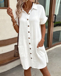 Summer Comfort Short Sleeve Shirt Dress - detail