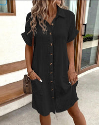 Summer Comfort Short Sleeve Shirt Dress - front