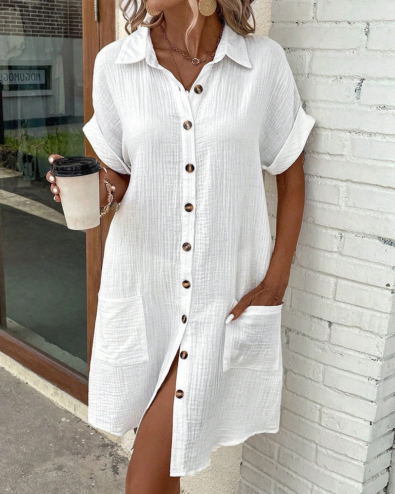 Summer Comfort Short Sleeve Shirt Dress - lifestyle
