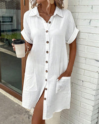 Summer Comfort Short Sleeve Shirt Dress - lifestyle