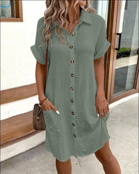 Summer Comfort Short Sleeve Shirt Dress - side