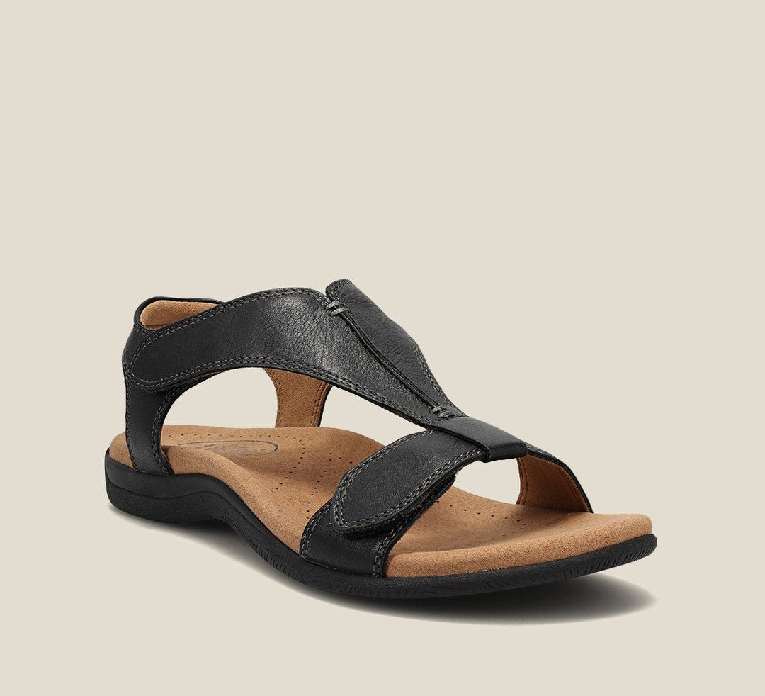 Women's Adjustable T-Strap Leather Sandals - lifestyle