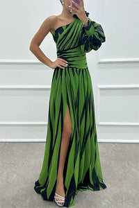 Women's Asymmetric Maxi Dress | One Shoulder Wedding Guest Ruffle Sleeve Close Up