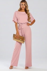 Women's Batwing Sleeve Jumpsuit | Belted Wide Leg Full Length Angle