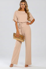 Women's Batwing Sleeve Jumpsuit | Belted Wide Leg Full Length