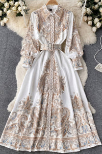 Women's Belted Abaya Maxi Dress | Paisley Embroidered Flared Sleeves Hero