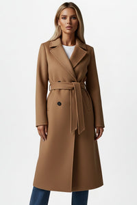 Women's Belted Double-Breasted Long Coat | Storm Flap Pocket Close Up