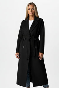 Women's Belted Double-Breasted Long Coat | Storm Flap Pocket Lifestyle