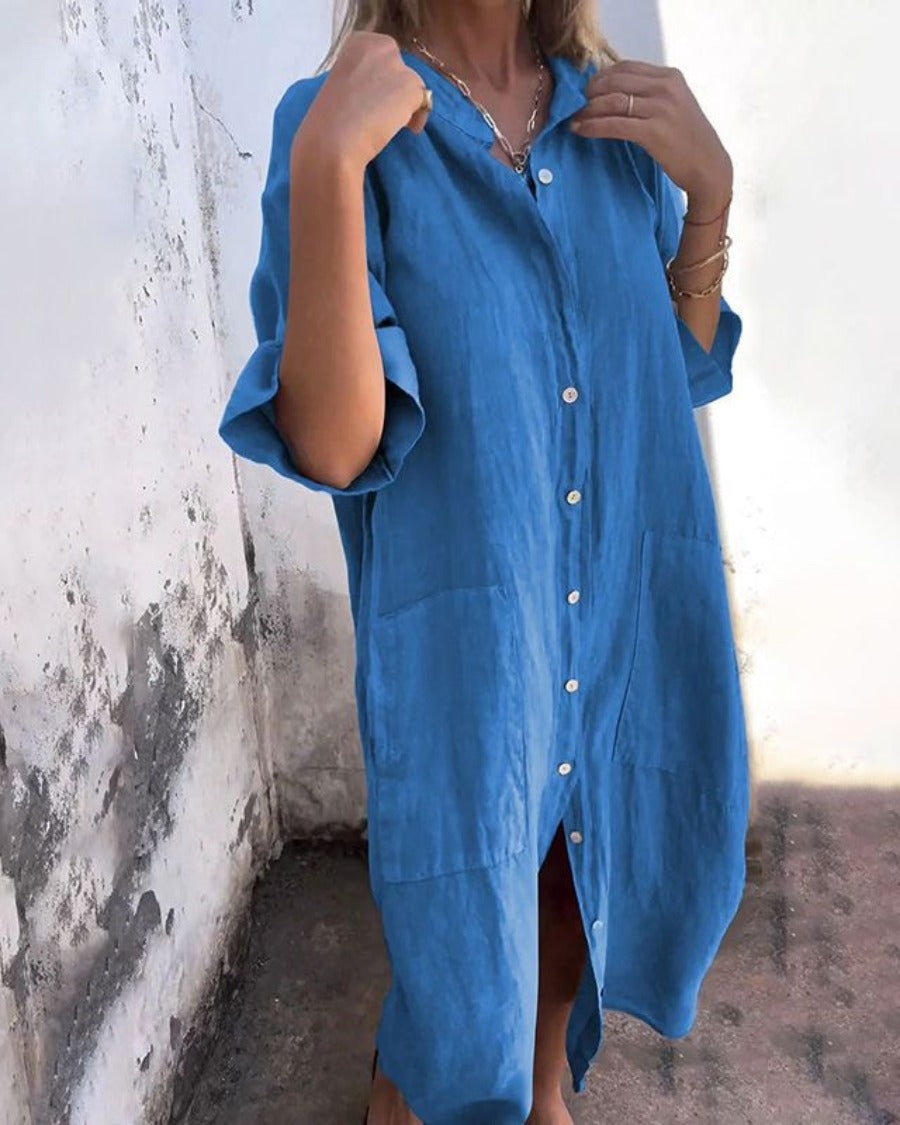 Women's Boho Shirt Dress | Button Front Loose - back