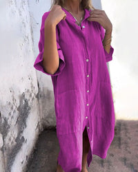 Women's Boho Shirt Dress | Button Front Loose - detail